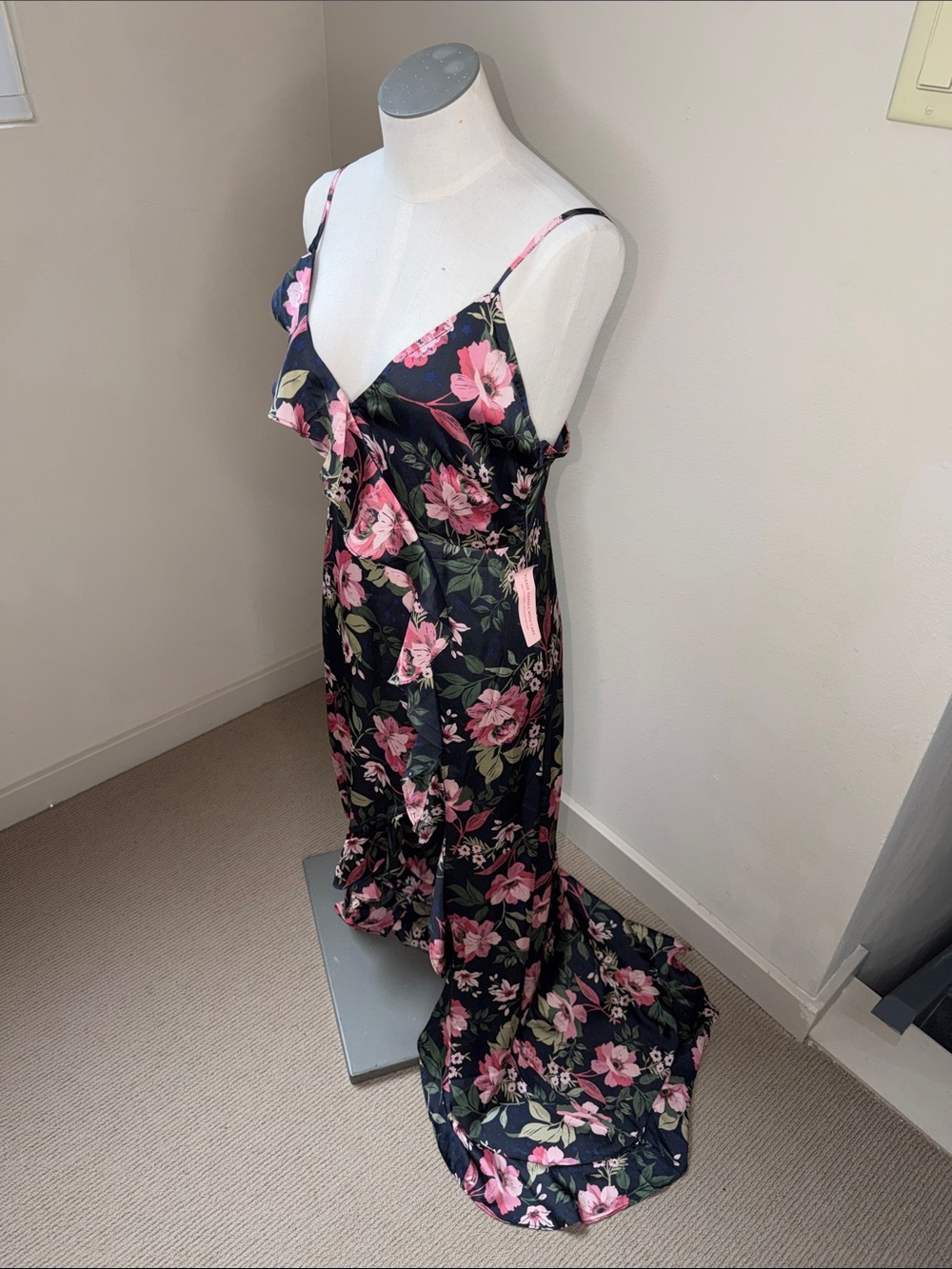 NWT New Chloe Nightsky Floral Satin Slip Maxi Dress - Pink & Navy Medium